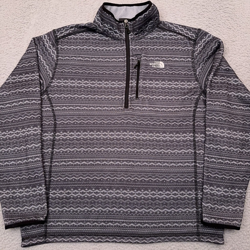 The North Face 1/4 Zip Sweater Men's Large‎ Gray Fair Isle Nordic Aztec Hiking